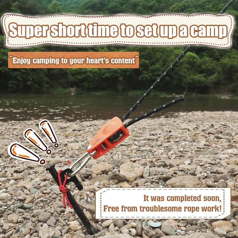 HIKEMAN Camping Rope with Ratchet Pulley,Quick Setup Outdoor Guy Lines Adjustable Tent Tie Downs Rope Hanger for Canopy,Kayak and Canoe,Grow Light (4PCS,Fluorescent Green) - Image 3